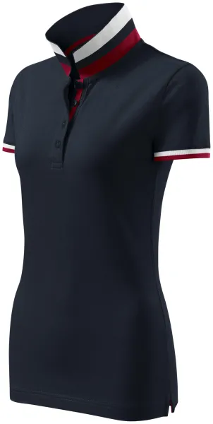 Damen Poloshirt mit Stehkragen - Damen-Poloshirt mit kontrastierendem Streifenkragen